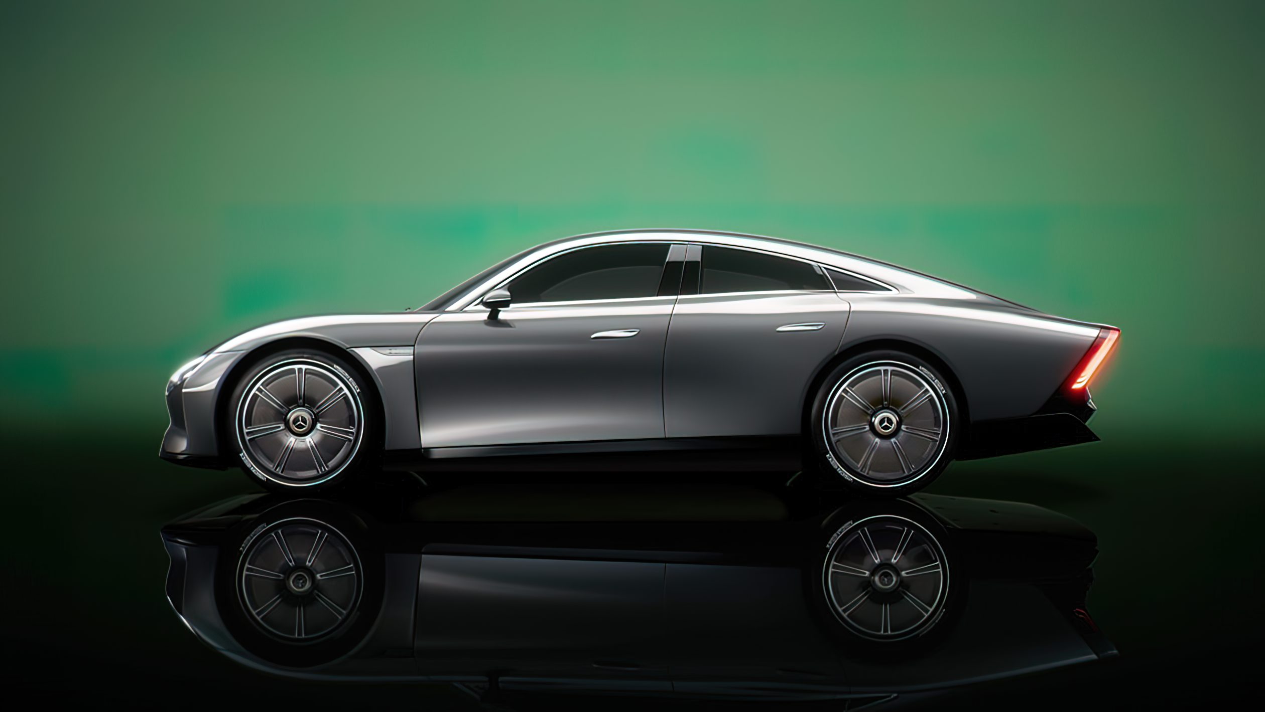 Mercedes Vision EQXX Concept z profilu na zielonym tle