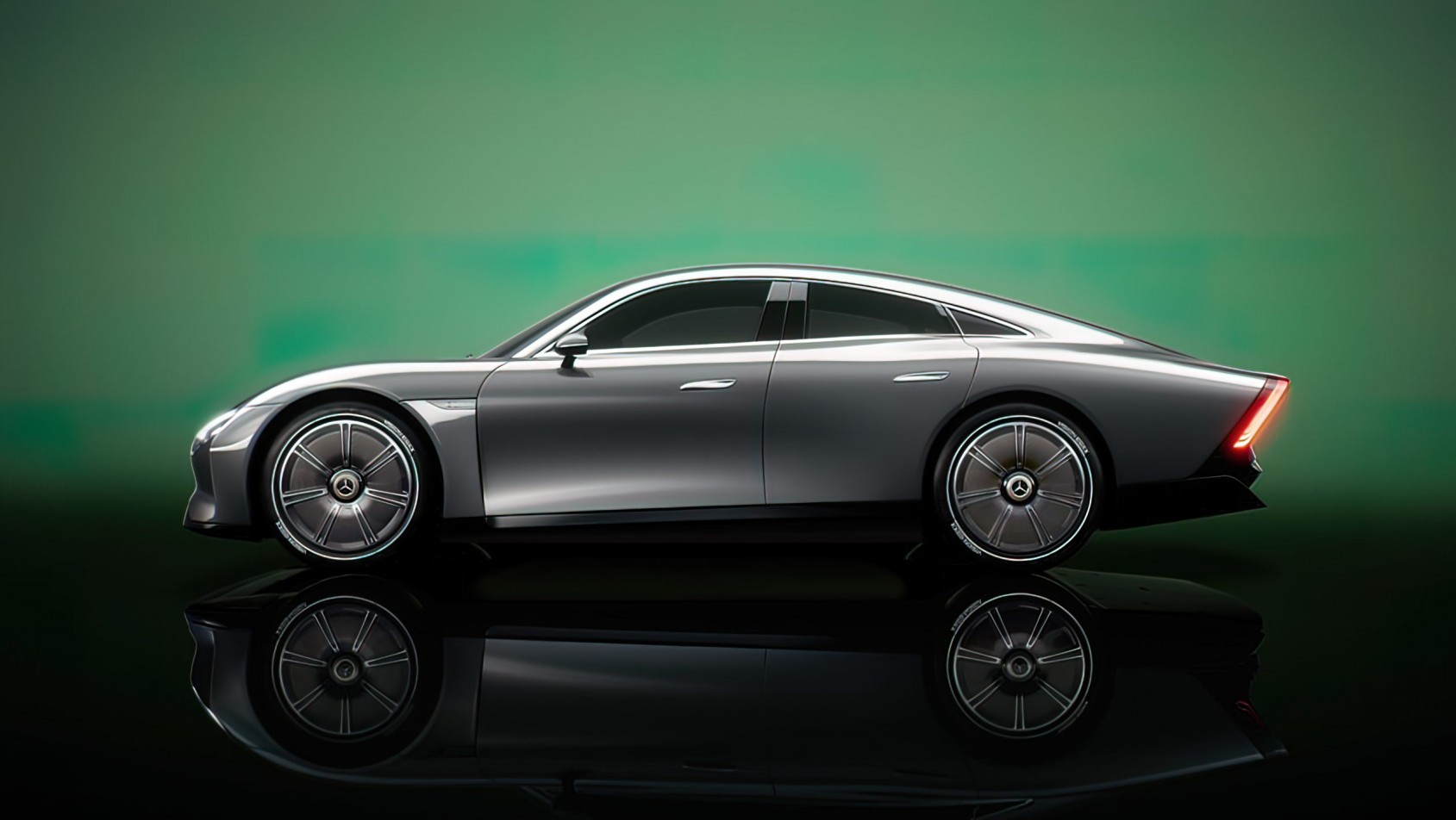 Mercedes Vision EQXX Concept z profilu na zielonym tle
