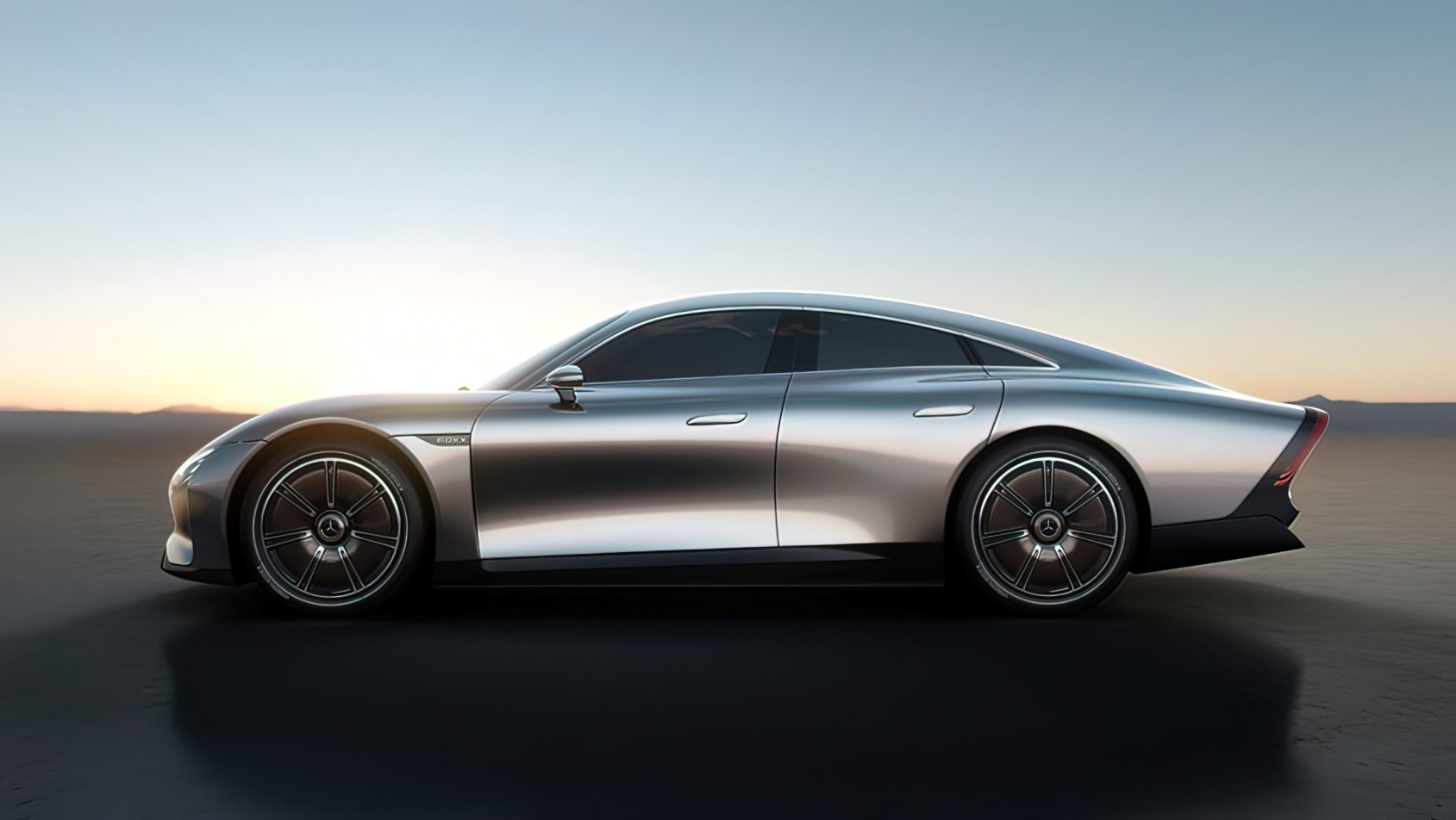 Mercedes Vision EQXX Concept profil o zachodzie słońca