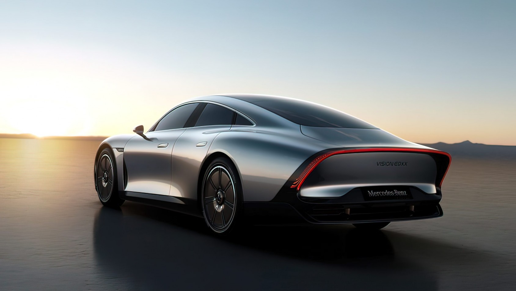 Mercedes Vision EQXX Concept tył o zachodzie słońca