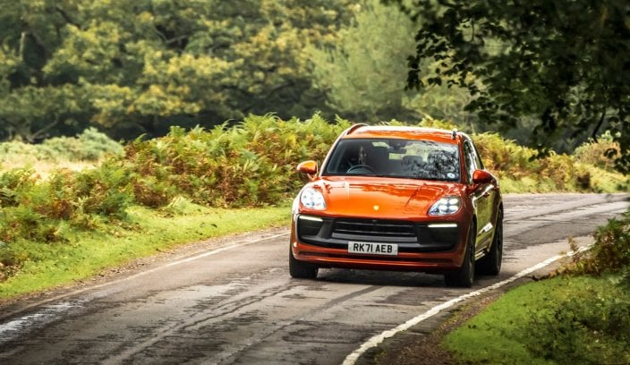 Porsche Macan na leśnej drodze
