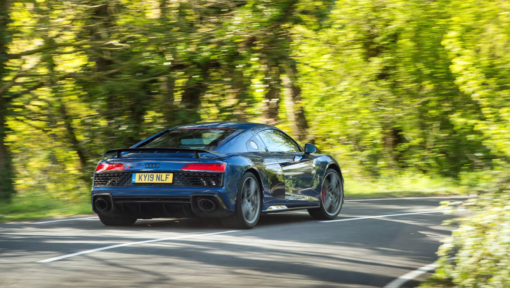 Audi R8 na drodze w lesie