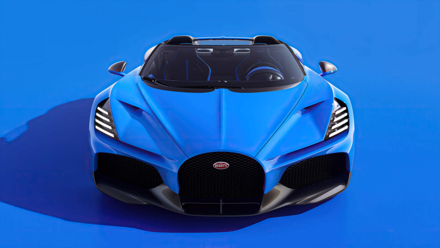 Niebieskie Bugatti Mistral roadster - front