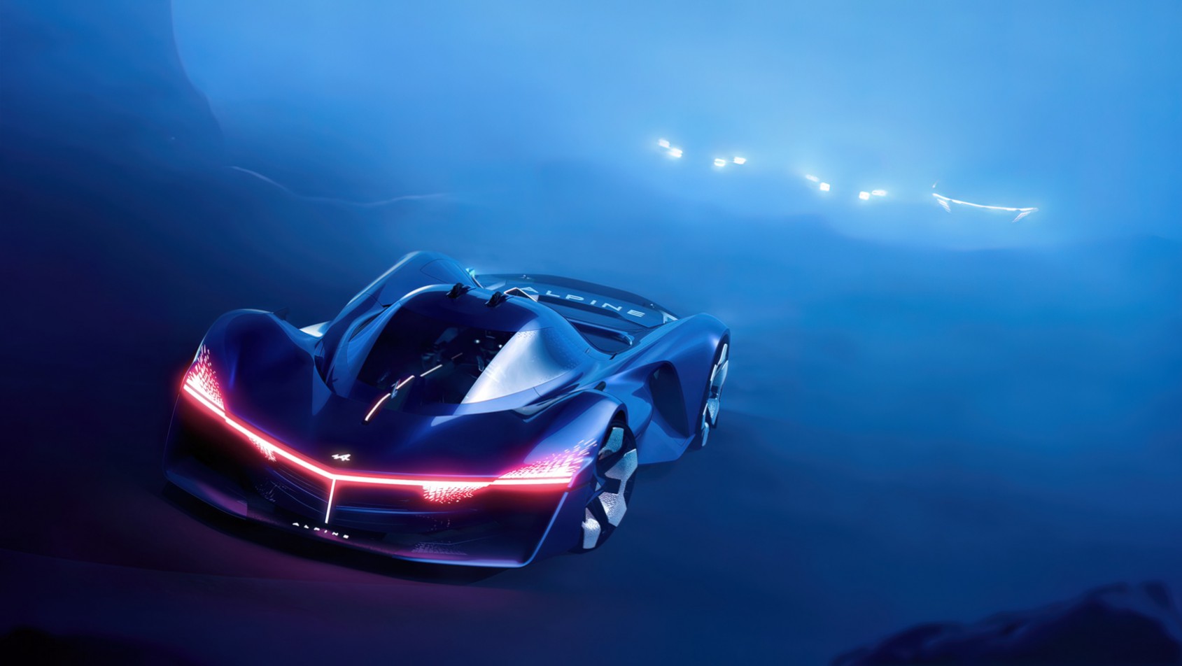 Alpine Alpenglow z zapalonymi światłami