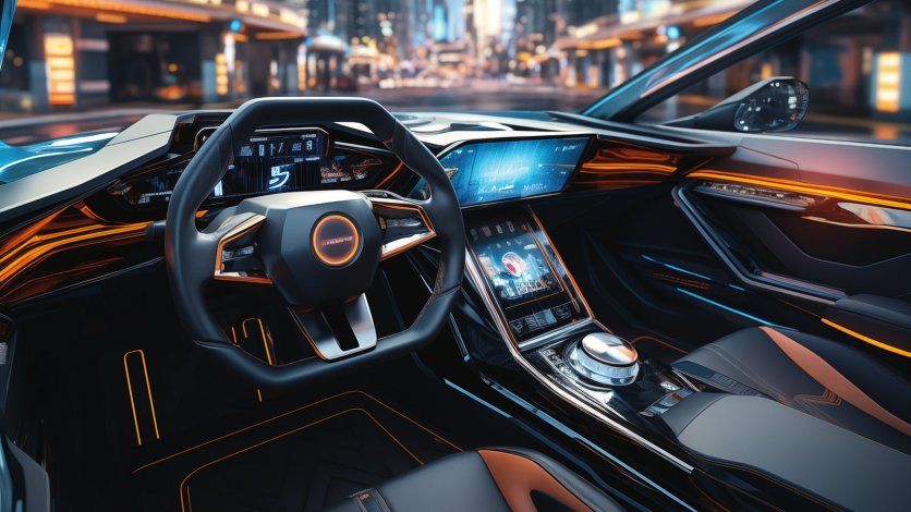 Auto przyszłości Futurystyczne wnętrze samochodu przyszłości