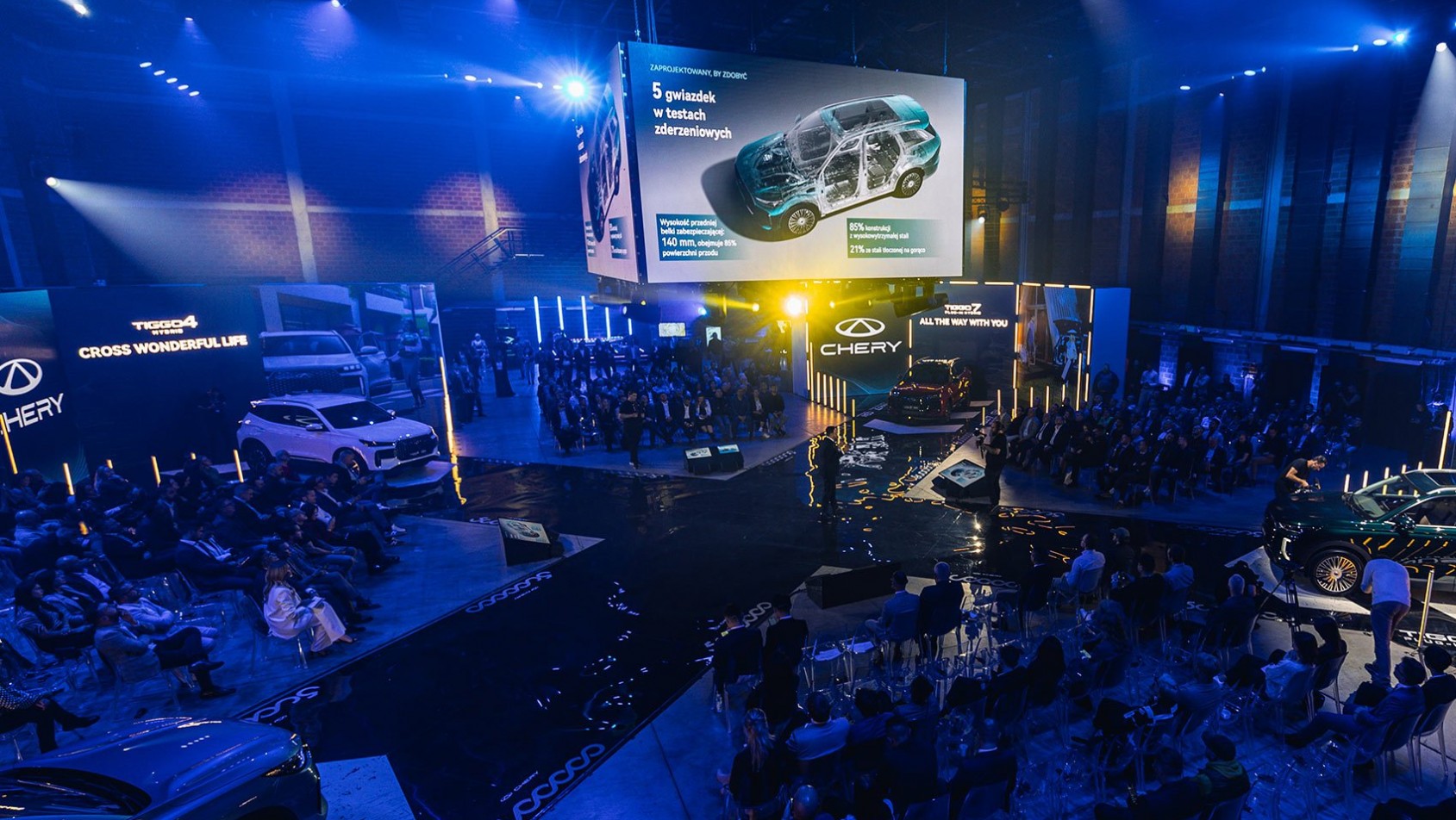 Wydarzenie Chery Polska 2025 – prezentacja gamy Tiggo Publiczność i ekspozycja samochodów Chery podczas uroczystej premiery modeli Tiggo w Warszawie