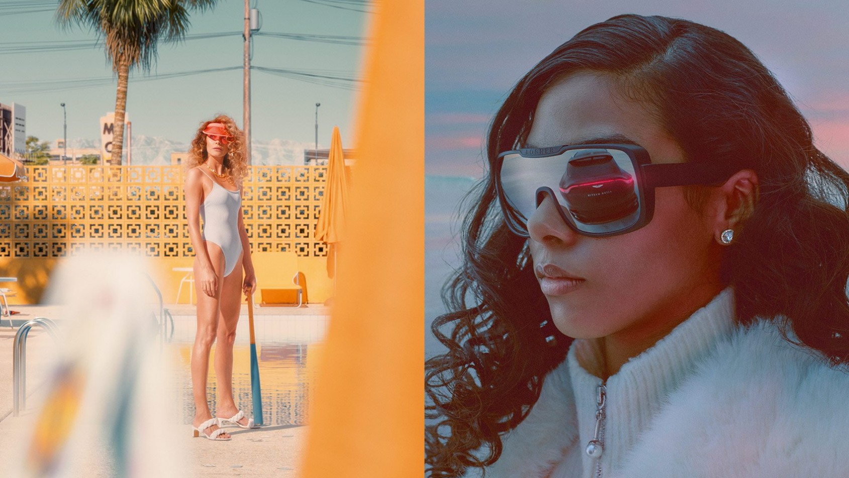 Dwa kontrastowe kadry Tomka Mąkolskiego – chłodny, eksperymentalny Aston Martin DBX stworzony z użyciem CGI oraz pastelowy portret w stylu lat 80., łączące emocje, światło i iluzję w jednym obrazie.