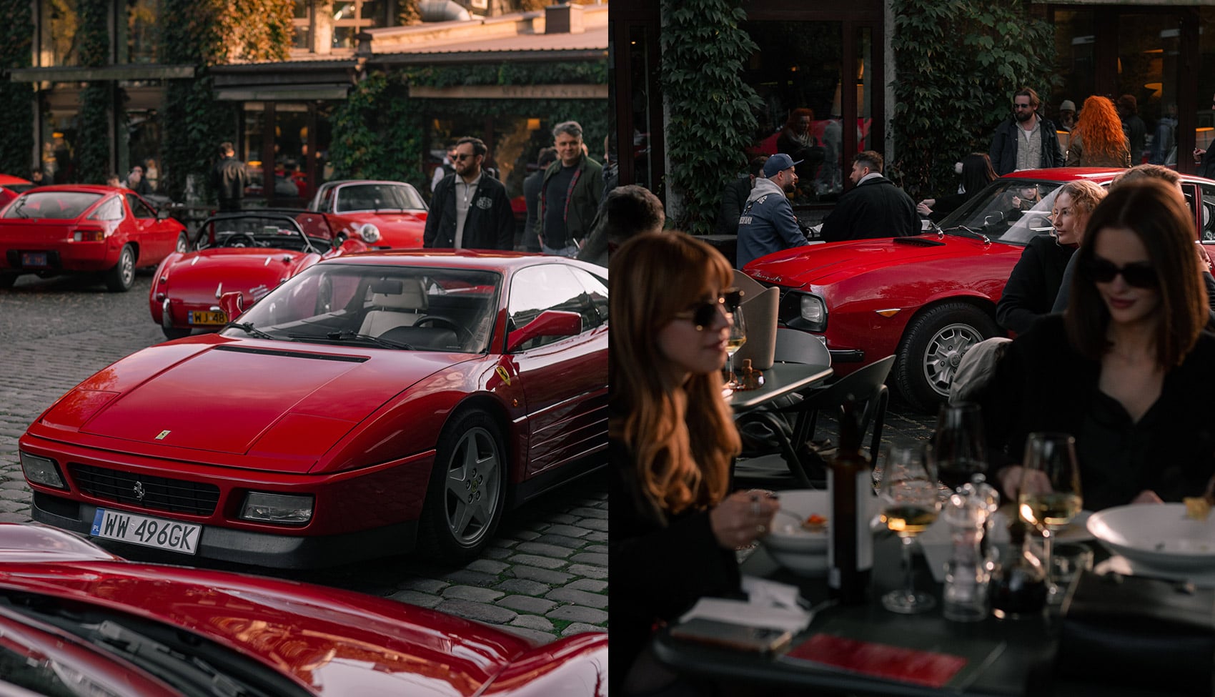 Klasyczne Ferrari zaparkowane w&nbsp;miejskiej przestrzeni podczas wydarzenia RoadFlavor