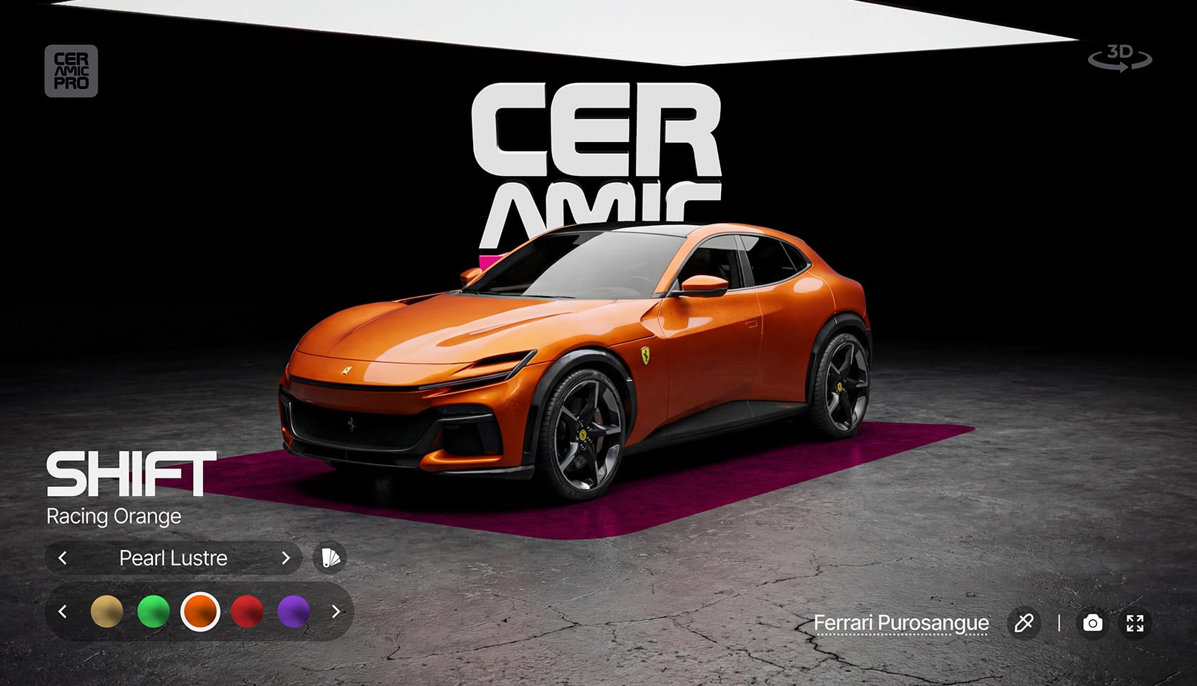 Wizualizator 3D Ceramic Pro SHIFT – zmiana koloru i ochrona lakieru Samochód sportowy zabezpieczony folią Ceramic Pro SHIFT – wizualizacja koloru