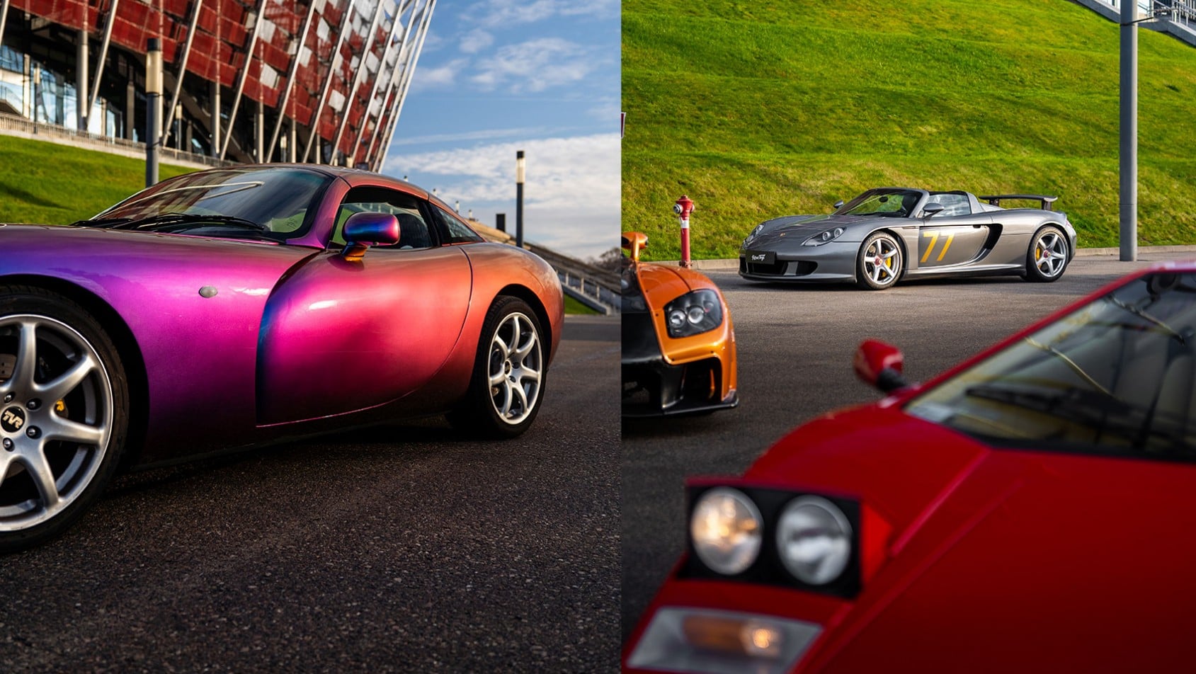 Zielono-żółty prototyp wyścigowy Inter Europol Competition po 24h Le Mans, pokryty śladami rywalizacji, prezentowany w gablocie na Wystawie Castrol Ikony Motoryzacji