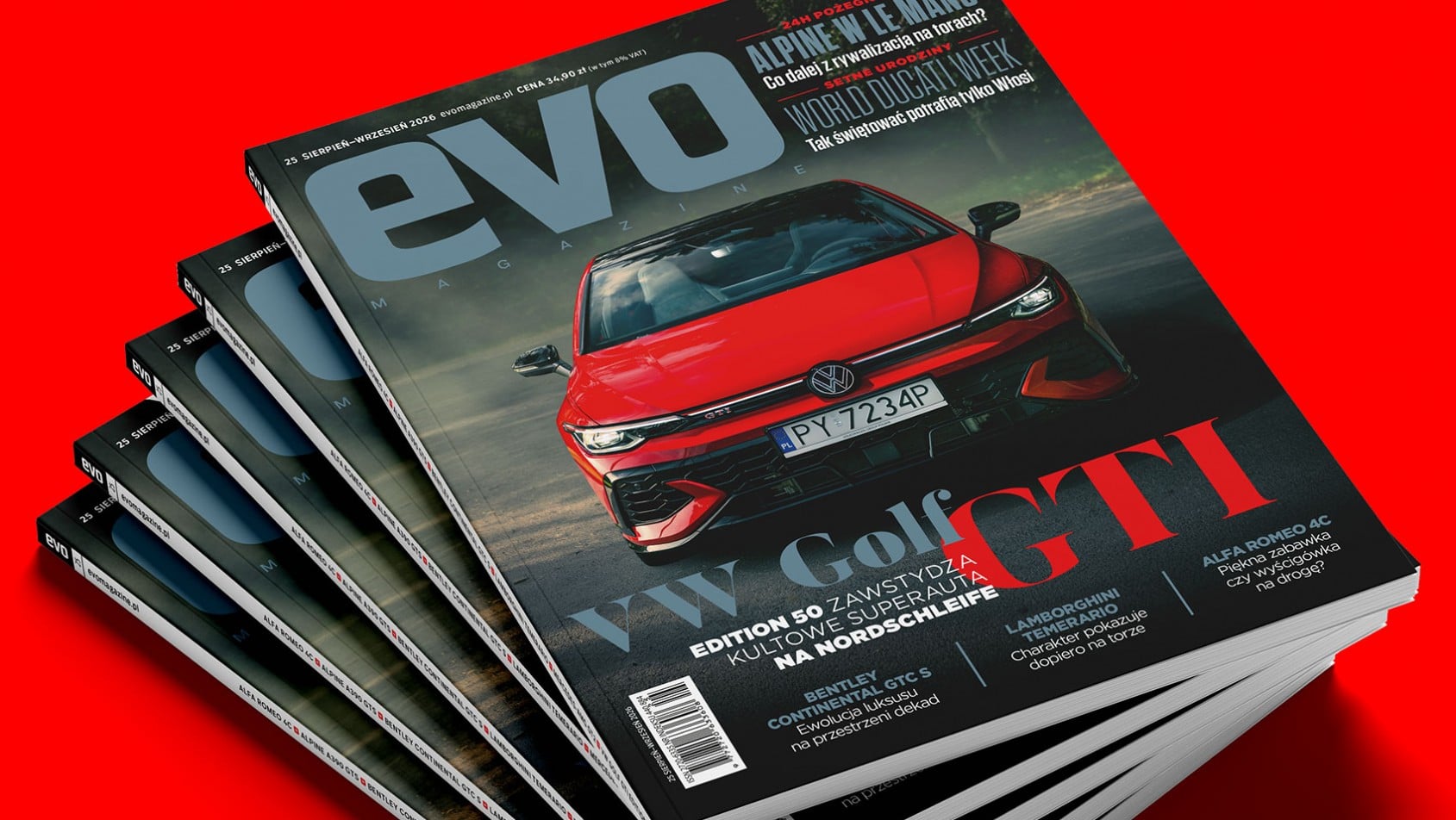 Okładka 25. wydania EVO Magazine z VW Golfem GTI